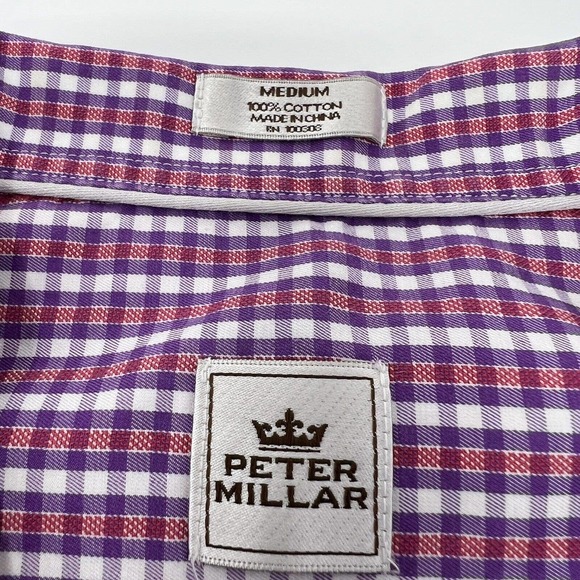 Peter Millar Button Shirt Mens Medium Button Down Long Sleeve Plaid Purple Red - Picture 4 of 7
